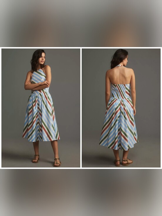 Anthropologie Dresses & Skirts - Maeve x Anthropologie Sundress Halter Midi Multicolour Striped Size M